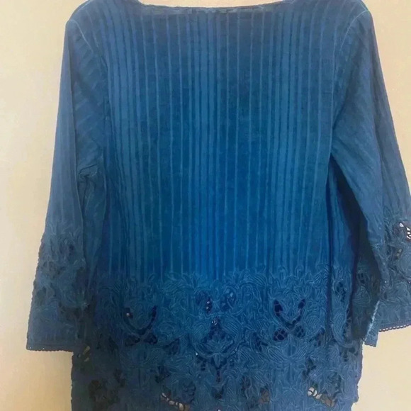 Soft Surroundings Womens Esme Cerulean Blue Embroidered Lace Tunic - Picture 6 of 7